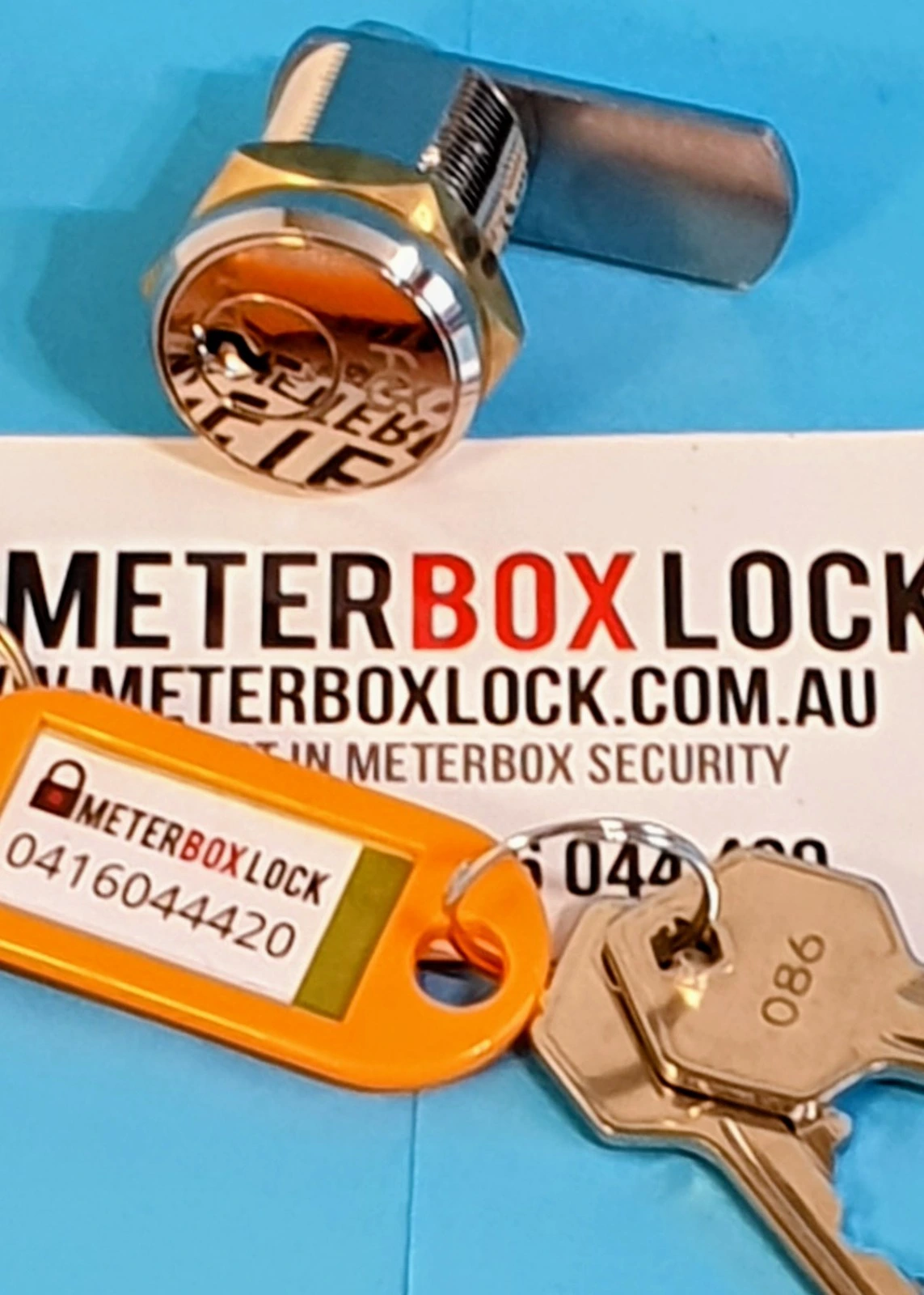 Meter box with a freshly replaced WAS-approved lock and keys