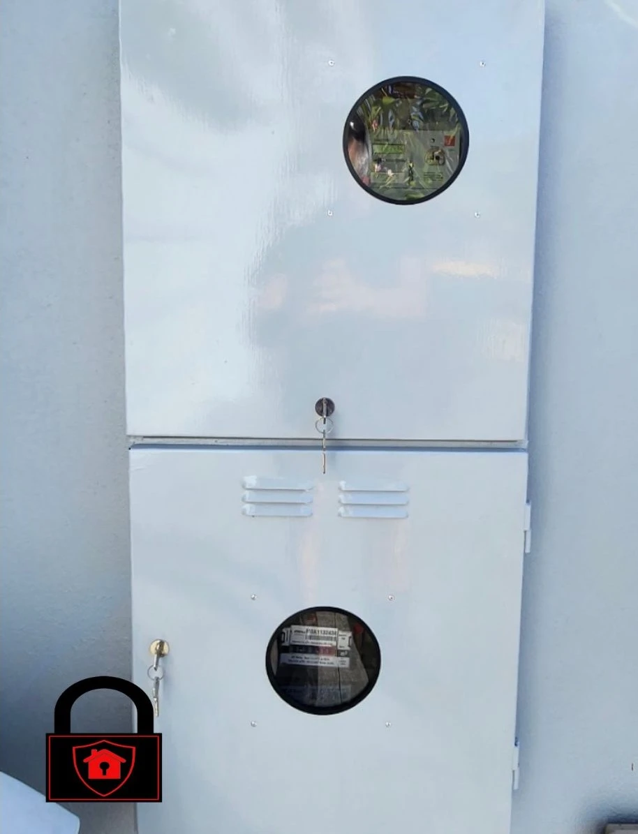 Multiple meter boxes secured across a Perth rental property portfolio